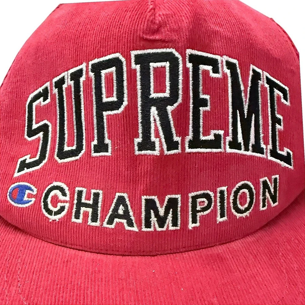 Supreme Champion Corduroy 5 Panel Red Snapback Hat Made in USA Season SS17